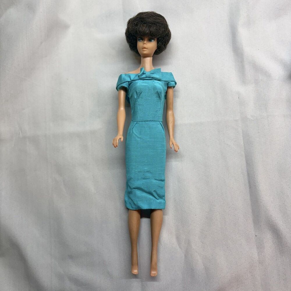 Vintage 1962 Barbie Silk Turquoise Blue Sheath Dress Fashion Pak - Dress only